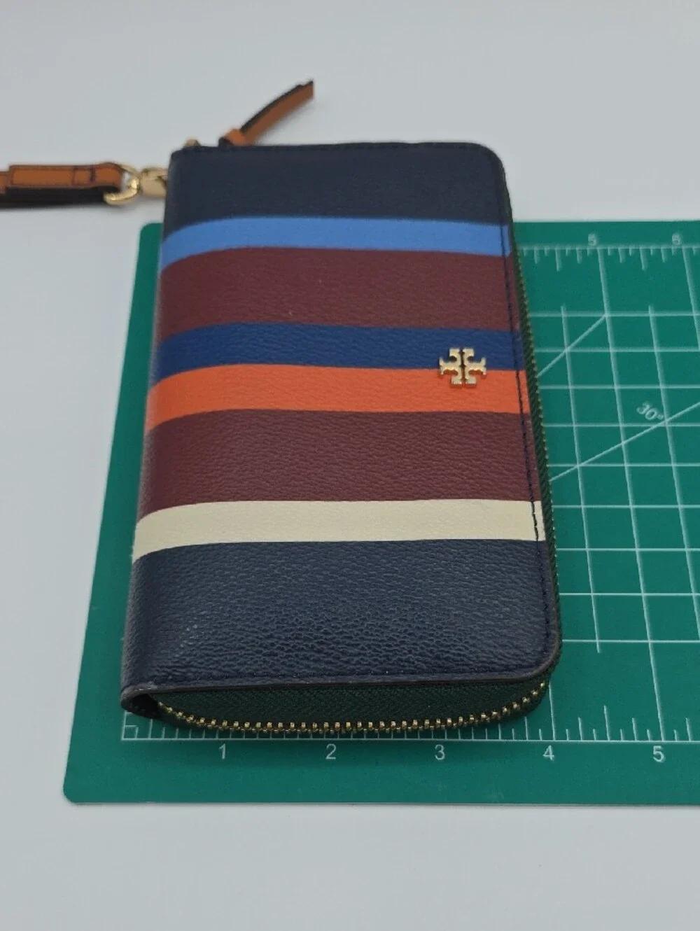 Tory Burch Navy Multicolor Stripe Zip Wristlet